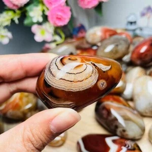 Natural Polished Silk Banded Lace Agate Crystal Sardonyx Carnelian Palm Stone - Picture 1 of 18