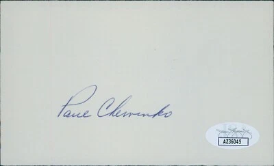 Paul Chervinko Brooklyn Dodgers Signed 3x5 Index Card JSA Authenticated - Image 1 of 2
