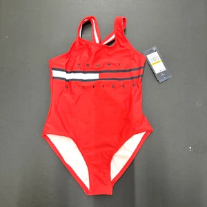 NWT Girls Size Small/7 Tommy Hilfiger One Piece Chinese Red Logo Swim Suit - Picture 1 of 5