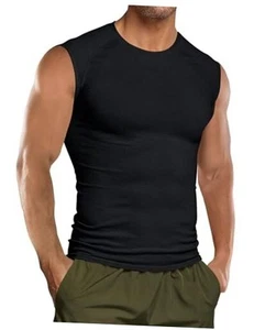 Mens Athletic Compression Shirts Sleeveless Workout Tank Top Large Black - Picture 1 of 6