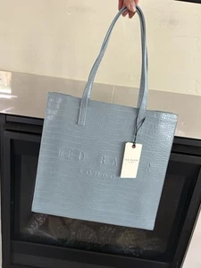 Ted Baker London The ICON Soocon Blue Faux Leather Tote Bag croc embossed NEW - Picture 1 of 11