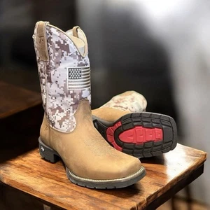 King USA Westernstiefel Patriot USA Leder Rodeo Arbeit Cowboy eckige Zehenpartie Camouflage - Bild 1 von 11