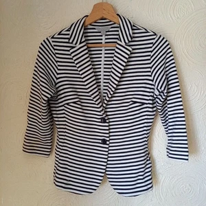Pure Collection UK 6 8 Navy & White Stripe Knit Blazer Jacket Unlined Washable - Picture 1 of 7