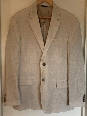 Tasso Elba Jacket Mens L Light Beige Linen Blazer Beachy Coastal Neutral Minimal - Image 1 of 4
