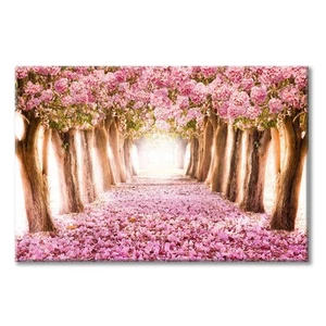 UTOP-art Pink Flower Picture Wall Art Forest Tree Path Artwork Landscape Pain... - Picture 1 of 7