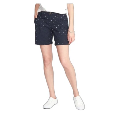 Old Navy shorts Womens 12 Navy polka dot Everyday Khaki flat front mid rise long - Image 1 of 4