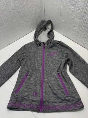 女牛仔五金女孩中号灰色/紫色拉链口袋夹克 — 第 1/4 张图片