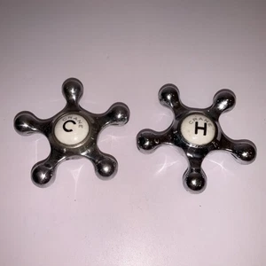 Vintage CRANE Chrome Cross Faucet Handles Pair – Hot & Cold Porcelain Inserts - Picture 1 of 8