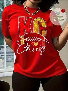 Kansas City Chief's Graphic Womens Casual Short Sleeve Knit Football Tee Red New - Picture 1 of 8