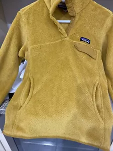 Patagonia Fleece Pullover Sweater Womens Small Mustard Gold Yellow Snap T Kangar - Picture 1 of 6
