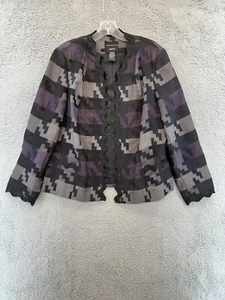 Doncaster Jacke Größe 14 schwarz grau lila Zackenlitze Akzent vorne offen Damen - Bild 1 von 21