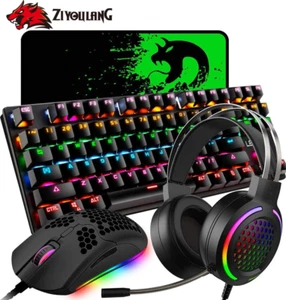 4 in 1 Gaming Combo,Rainbow Mechanical Keyboard 6400 DPI Mouse 3.5mm Headset - Picture 1 of 12