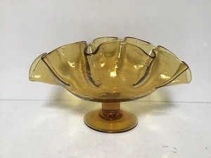 Q12 Mid Century An Amber Art Glass Pedestal Compote Bowl - Picture 1 of 5