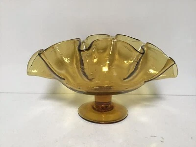 Q12 Mid Century An Amber Art Glass Pedestal Compote Bowl - Image 1 of 4