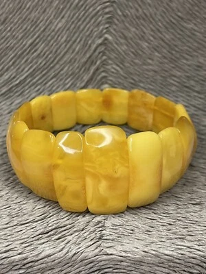 Pulsera Piedra Ámbar Báltico.Pulsera Ámbar Natural Vintage Color Amarillo 7,5 Pulgadas Foto 1 de 4