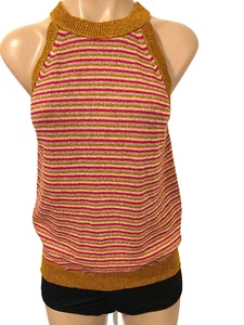 Twin Set Milano Size M Gold Red Pink Glitter Tank Singlet Top Fit Sz 10/12 NWOT - Picture 1 of 8