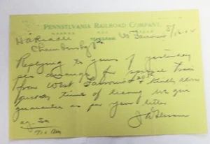 Tren ferroviario de Pensilvania 1904 West Fairview PA ¡Telegrama escrito a mano! - Imagen 1 de 3