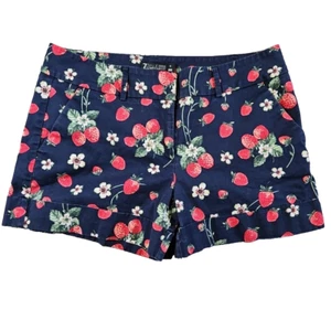 7th Avenue Fruit Shorts Womens 12 Blue Floral Red Strawberry Stretch Cuffed - Picture 1 of 6