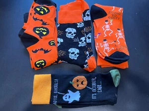 Halloween Novelty GIRLS KNEE HIGH SOCKS 5-12 Years Ghost Skeleton 4 Pairs - Picture 1 of 1