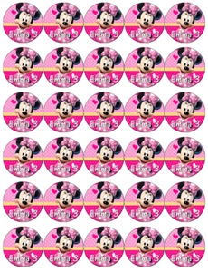Minnie Mouse x 30 Personalised Cupcake Toppers Edible Wafer Paper Fairy Cakes - Picture 1 of 3