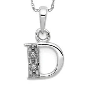 10K Solid White Gold Diamond Letter D Initial Necklace - Picture 1 of 12