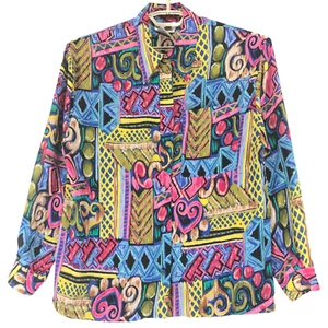 Camisa ligera Tess para mujer M amarilla roja azul poli manga larga abotonada - Imagen 1 de 7