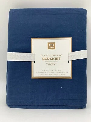 Falda de cama Pottery Barn Teen clásica Metro 18" caída azul marino doble XL #N21 Foto 1 de 4