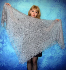 Gray embroidered Russian shawl, Orenburg wrap, Warm cover up, Wool kerchief,Cape - Picture 1 of 6