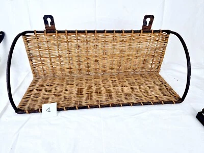 Ancienne Étagère Murale En Fer Forgé Et Osier Rotin Vintage Raoult Guy ? 1 - Photo 1/4