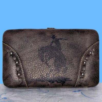 Cartera sin asas Montana West de cuero con cubierta chequera tarjeta de crédito Bucking Bronco Foto 1 de 4