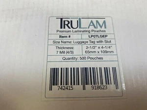 TRULAM Premium Pouche laminato LP07LGEP 7Mil 2-1/2"x4-1/4" 500/Box etichetta bagaglio - Foto 1 di 3