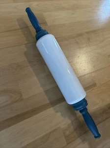 Vintage Imperial Rolling Pin White Milk Glass Blue Painted Wood Handles **RARE** - Picture 1 of 11