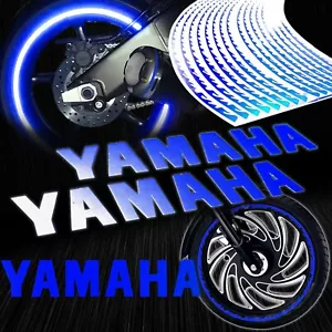 Reflective Logo Decal+Fire/Flame Rim Tape/Wheel Stripe Sticker for Yamaha Blue - Picture 1 of 11