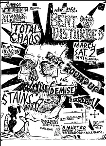 Bent And Disturbed  Total Chaos  The Stains Flyer March 2 1991 Scream Pomona CA - Picture 1 of 1