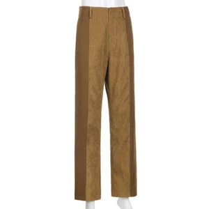Women Corduroy Pants Trousers Casual Straight Leg High Waist Fit Pink Brown New - Picture 1 of 16