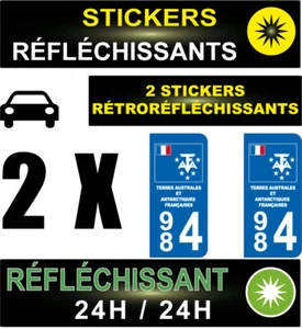 2 STICKERS RÉTRORÉFLÉCHISSANTS STYLE AUTO PLAQUE IMMATRICULATION DÉPARTEMENT 984 - Picture 1 of 1