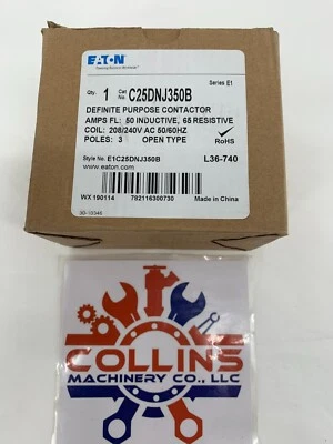 Eaton C25DNJ350B Definite Purpose Contactor 208/240VAC Coil 50A 3P Open Type - Image 1 of 4