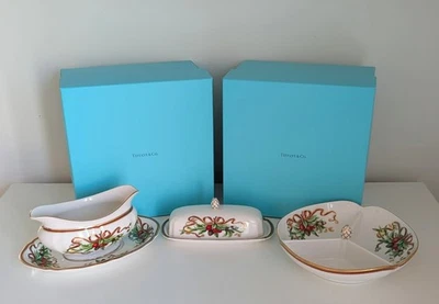 Tiffany & Co. Juego de servir de vacaciones dividido tazón de 9", plato de mantequilla, bote de salsa - Nuevo Foto 1 de 4
