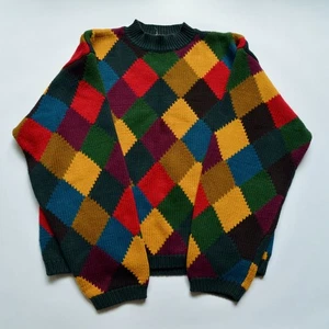 Maglione vintage anni 90 multicolore Argyle geometrico 100% cotone Maurice Sasson uomo - Foto 1 di 5