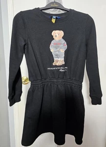 Polo Ralph Lauren girls size M(8-10) Sweater Dress Bear Black pullover logo  - Picture 1 of 6