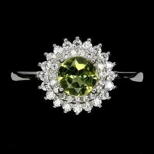 Mother Day 925 Sterling Silver Ring Round Peridot 6mm Gemstone Jewelry Size 7 - Picture 1 of 13
