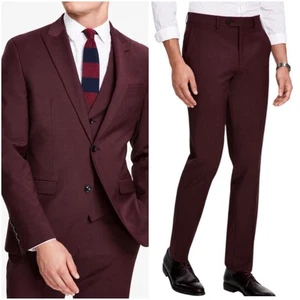 Bar Ill Men Slim fit 2 Piece Suit 44L Burgundy Red Solid Stretch 38/30 Pant New - Picture 1 of 14