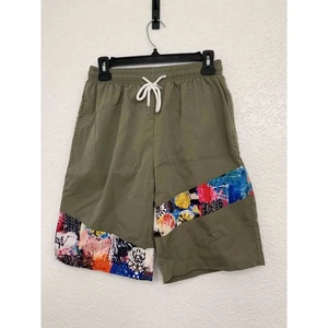 SHEIN olivgrüne Herrenshorts abstrakter Druck Freizeit Kordelzug Taille - Bild 1 von 6