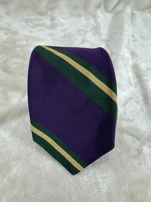 Corbata POLO RL algodón/seda para hombre cosida a mano EE. UU. púrpura con rayas verdes caquis Foto 1 de 4
