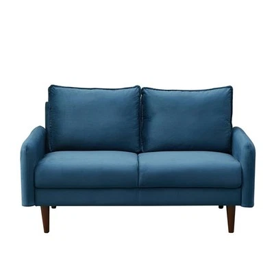 Sofá Loveseat de terciopelo Pemberly Row patas de madera para sala de estar-azul prusiano Foto 1 de 4