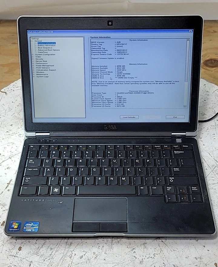 DELL LATITUDE E6230 Laptop Intel I5-3320M 4GB 128GB SEE NOTES - Image 1 of 4