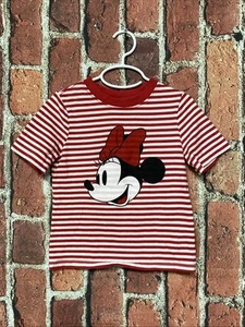 Hanna Andersson Minnie Mouse Red White Stripe Short Sleeve Shirt Size 4/100 EUC - Picture 1 of 4