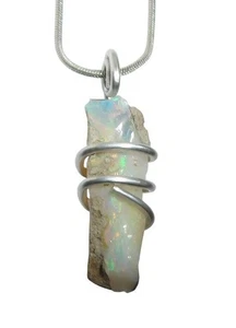 Ethiopian Opal Pendant Necklace Sterling Raw Opal October Birthstone #52 - Picture 1 of 3