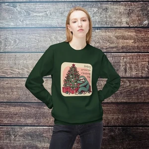 Slothing around the Christmas Tree Sweatshirt, Holiday Fleece Crew, Festive fun - Picture 1 of 21