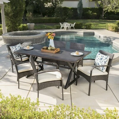 Ashwood Outdoor 7 Piece Brown Aluminum Dining Set with Multi-brown Chairs - Image 1 of 4
